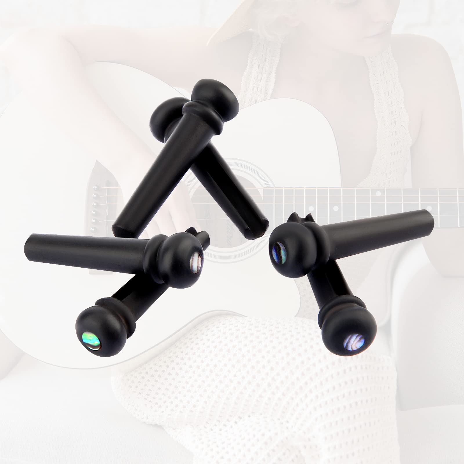 SAVITA 6pcs Ebony Guitar Bridge Pins, Acoustic Guitar Bridge Pegs for 6 and 12 Strings Replacement Parts Guitar String Pins with